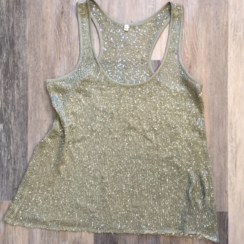 Sheer Knit Mesh Sparkling Sequin Racerback Top